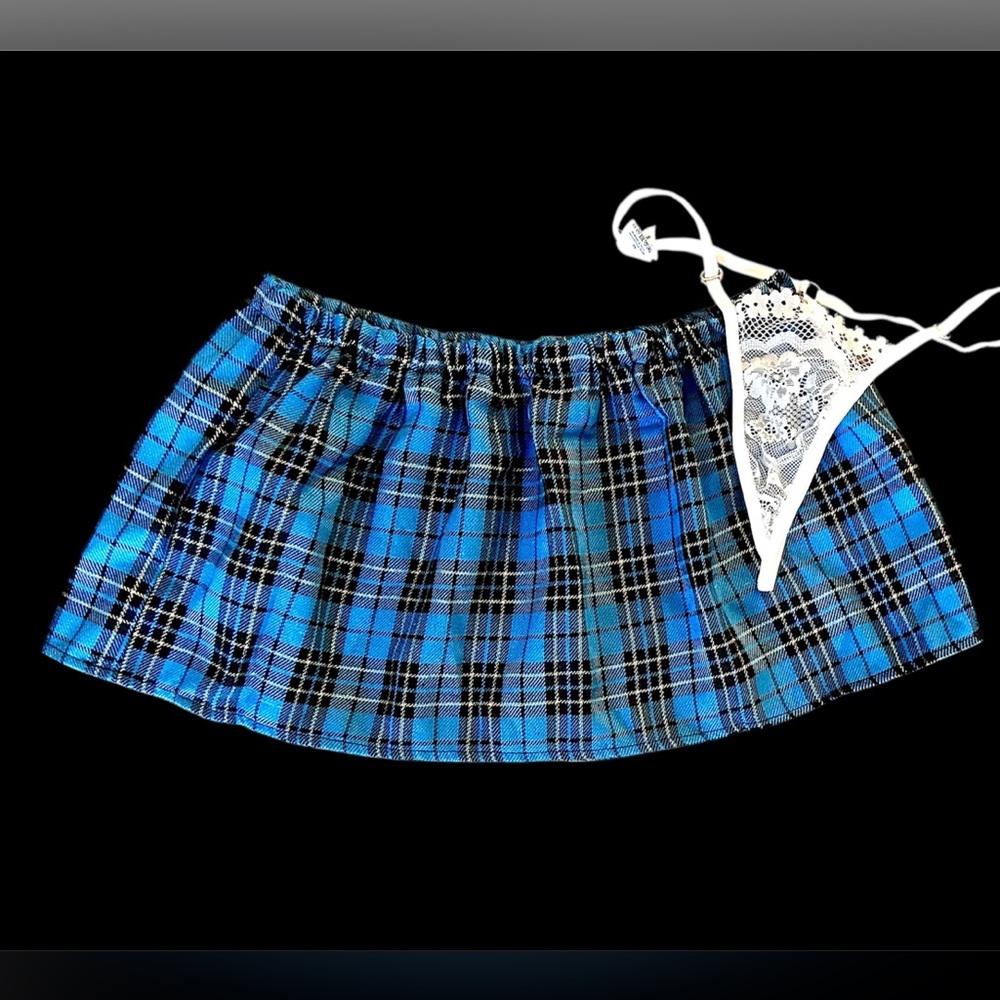 Adult Schoolgirl Skirt Blue Plaid NEW